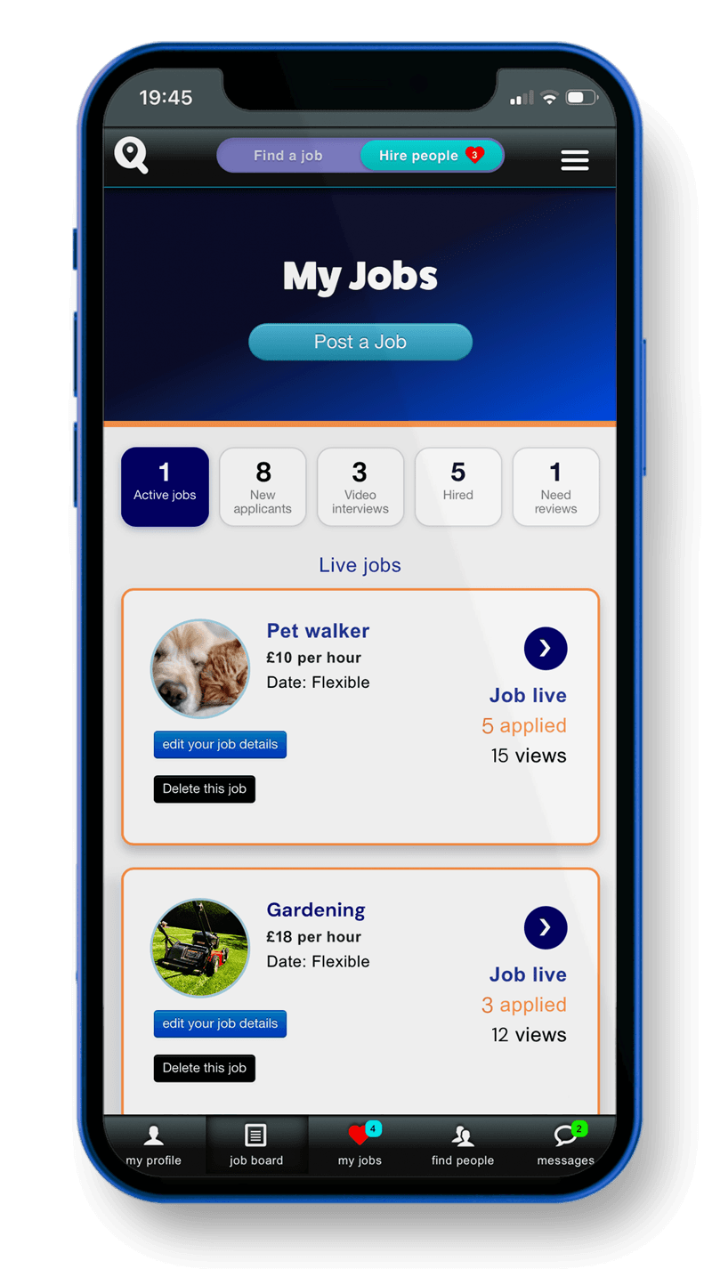 Pockit Job applicants dashboard on mobile